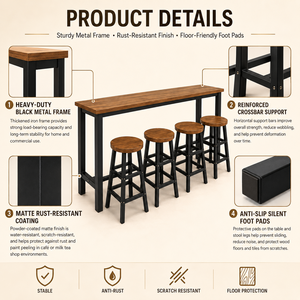 Ensemble table et tabourets de bar longs et imperméables pour l'extérieur, style industriel rustique, pour patio, jardin, cour arrière - Product Image 5