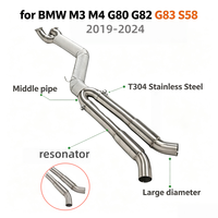 Système d'échappement à résonateur SS304 pour BMW M3 M4 G80 G82 G83 S58 2019-2024, tube intermédiaire isolé, grand diamètre de tuyau 89 mm/3,5 pouces