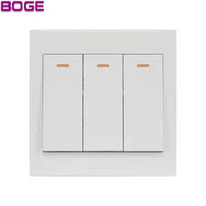 Boge interruptor de parede elétrico, 3 gang 2 way bs painel de soquete interruptor