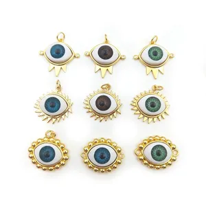 Turkish Evil Eye Beads Handmade Jewellery Wholesale 18k Gold Plated Zircon Rhinestone Connector Pendant Earring Necklace Jewelry