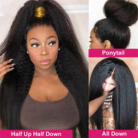 Perruques Lace Front 13x4 en Cheveux Indiens Bruts Yaki les Plus Vendues, Perruques Lace Frontales HD Kinky Straight en Cheveux Humains pour Femmes Noires