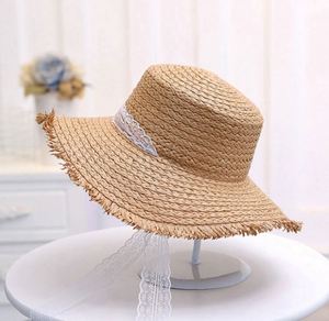 Chapeau de soleil d'été pour femme en paille de jute à large bord plat, respirant, avec dentelle, style Lara Grass, vente en gros - Product Image 5