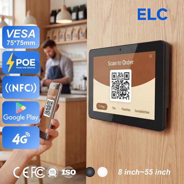Coffee Shop 10.1" Wall Mount Android Tablet for Table Side Menu Ordering and Promotion Display with PoE Power Support