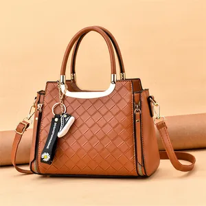 High Quality Unique Brown Colour Latest Popular Women Big Hand Bags Pu Leather Ladies Handbags