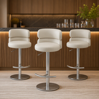 Tabouret de bar moderne en cuir réglable et pivotant avec dossier, structure métallique pour comptoir de cuisine, chambre et salon