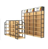 Étagère de présentation en bois sur mesure, rayonnage de supermarché à double face en métal