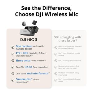 DJI Mic 3 <b>Wireless</b> Lavalier <b>Microphone</b> 1 TX + 1 RX Adaptive Gain Control for Interview Streaming Video - Product Image 5