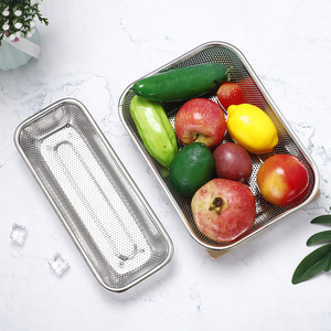 Stainless Steel Perforated Mesh Basket Square Fruit Vegetable Drain Basket Kitchen Washing Basin Durable Hand Wash Only - Product Image 2