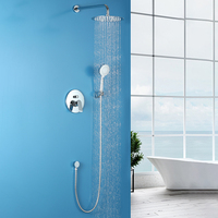 Ensemble de robinetterie de salle de bain moderne chromé mural avec mitigeur de douche pluie, douchette à main et cartouche céramique à levier unique