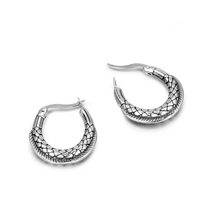 Personalized C Shape Earrings Fish Scale Earring Stainless Steel Hoop Earrings For Men