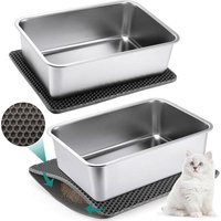Litière carrée en métal pour chat Boîte à litière pour chat en acier inoxydable extra-large avec coussin de contrôle pour chat