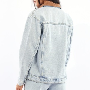 Hot Selling Custom Logo <b>Denim</b> <b>Jacket</b> Women Oversized Fit Contrast Collar Long Sleeve Light Wash Button Casual Vintage - Product Image 2