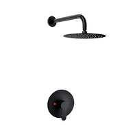 Système de douche encastré monofonction noir mat de 10 pouces - Pommeau de douche rond effet pluie avec bras courbé mural et robinet pour un design moderne