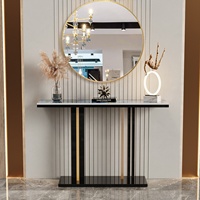 Miroir Mural Cadre en Verre Argenté Écologique 5MM pour Salon Moderne avec Console Table en Marbre