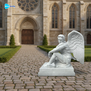 פסל ראש מלאך שומר מסורתי מגולף ביד משיש לגברים, לשימוש בבית קברות ובשטח פתוח, פסל רוחני מגן - Product Image 5