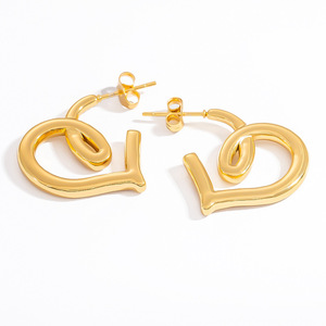 European American Style Gold Plated <b>Stud</b> Earrings Heart Shaped Geometry Fashion Jewelry Women's Gift Yiwu Origin EH11755 - Product Image 5