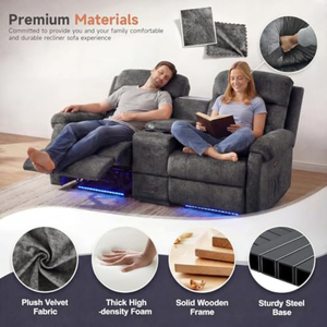 Sofá <span class=keywords><strong>Reclinable</strong></span> Eléctrico de Dos Plazas con Calefacción, Masaje por Vibración y Consola de Almacenamiento, Ideal para Autocaravanas - Product Image 3