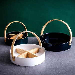 Nordic Luxury Gold <strong>Metal</strong> Porcelain Dried Fruit Snack Plate Multi Ceramic Grid Plates <strong>Candy</strong> Dessert <strong>Trays</strong> Afternoon Tea Dishes - Product Image 2