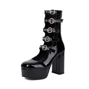 נעלי קיץ נשים עקבים גבוהים גושי נעליים מרובעים, לחתוך את סנדלים מול אבזמים מול אבזמים קצרים - Product Image 4