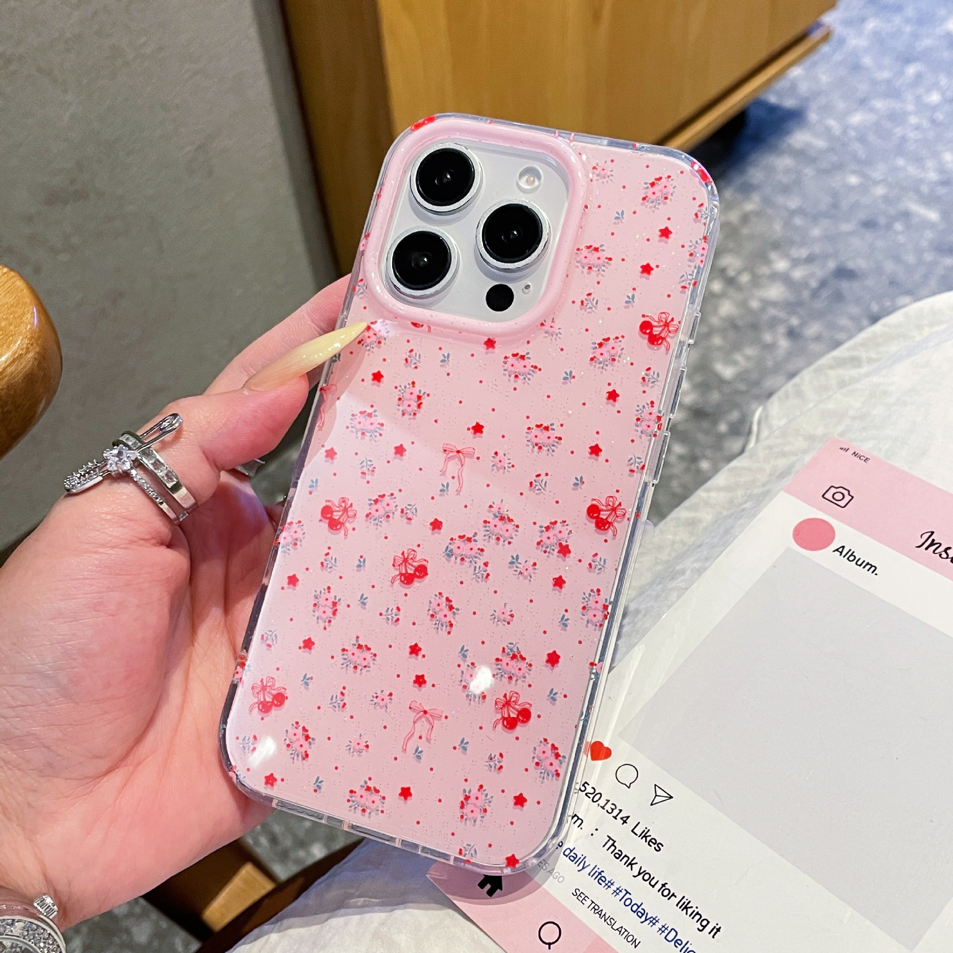 Pink full screen small floral cherry (single shell)