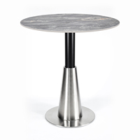 Table de salle à manger ronde en pierre frittée, base de table en fer recouverte d'acier inoxydable, table de bistrot pour restaurant commercial