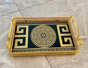 Vente en gros d'usine Décoration d'intérieur Mariage Luxe <span class=keywords><strong>Plateau</strong></span> en métal et <span class=keywords><strong>verre</strong></span> Tasses et plateaux de service pour aliments et boissons en vente - Product Image 1