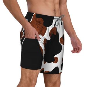 Shorts de Baño de Compresión con Cierre de Cremallera y Estampado de Vaca Personalizado, Bolsillos, 9 Pulgadas, Ropa Deportiva para Hombre, Traje de Baño con Diseño de Cuadros de Animales - Product Image 1