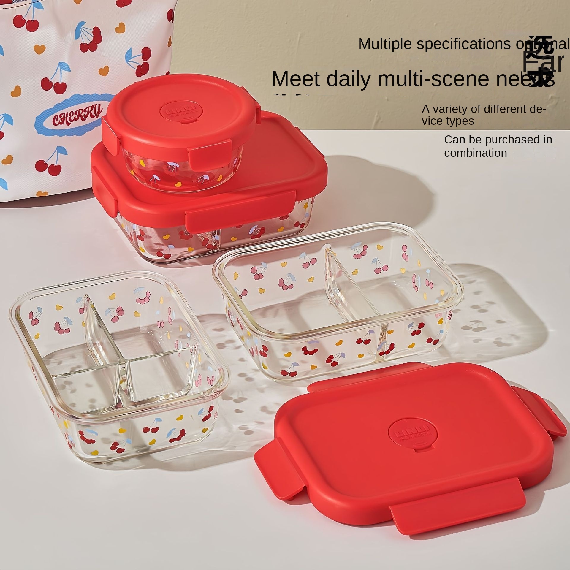 Fresh-Keeping Printing Cartoon Style Glass Lunch Box Lid Microwave Safe Dishwasher Safe Large Capacity Bento Food Storage view 3