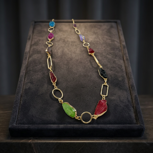 Parure de mariage tendance en laiton avec pierres brutes multiples, collier et boucles d'oreilles pour femme, vente en gros - Product Image 2