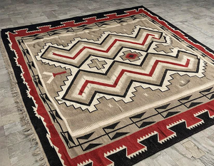 Alfombra de Lana Bohemia Navajo Kilim – Alfombra Tejida de Pelo Plano con Diseño Geométrico de Diamantes en Tonos Tierra, Lavable, para Sala de Estar y Hogar - Product Image 2