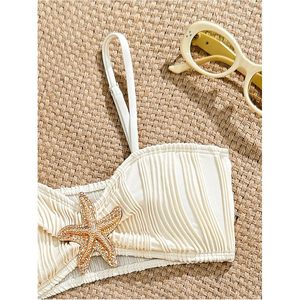 Traje de baño de 2 piezas con estampado de estrellas de mar para niña FOXA, traje de baño con tirantes finos texturizados y relleno, ropa de playa - Product Image 5