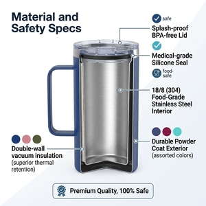 Vaso Térmico de Viaje de Doble Pared de 24 oz con Logotipo Personalizado, Tapa y Asa de Acero Inoxidable 304, Taza de Café Aislada para Hogar, Oficina y Exteriores - Product Image 3