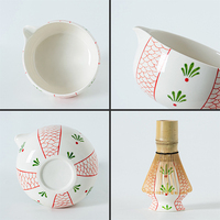 Le service à thé Matcha de palmier peint à la main comprend une cuillère à fouet en bambou et un bol en céramique accessoires mignons pour café et thé