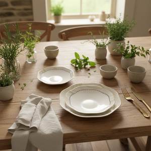 HIHUI Luxury 6-8 Piece Eco-Friendly Bone China <b>Dinnerware</b> Set European Style Scenic Green Gold On-glazed Pattern Beijing - Product Image 2