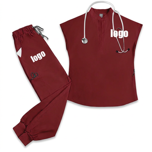 Women's Pink <b>Scrub</b> Set Custom Logo Hospital Uniforms Cotton Polyester Knitted Pants Sleeveless Top - Product Image 4