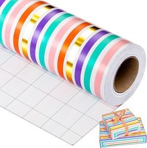 Rainbow Wrapping <b>Paper</b> Colorful Stripes Gift <b>Wrap</b> with Gold Foil for Birthday Baby Shower Wedding Christmas All Occasion - Product Image 2
