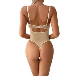 Body Exclusivo Deep Love con Apliques de Bordado 3D de Mariposa Roja, Color Beige Albaricoque, Cierre de Botones en la Entrepierna, Ecológico - Product Image 3