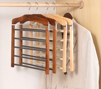 Organisateur de placard multifonctionnel à 5 niveaux, cintres magiques en bois pour pantalons avec barre en velours pour armoire et salon