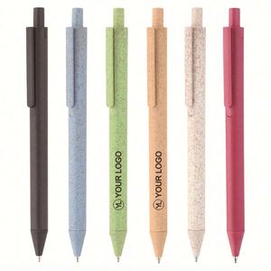 Custom Logo Eco Friendly Wheat Straw <b>Retractable</b> Ballpoint <b>Pen</b> Click Action <b>Pens</b> for Tradeshow Giveaways - Product Image 1