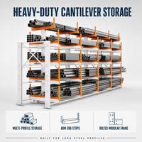 Étagère télescopique à cantilever pour le stockage de profilés en acier, étagère d'entrepôt robuste, certification CE/ISO, revêtement en poudre antirouille