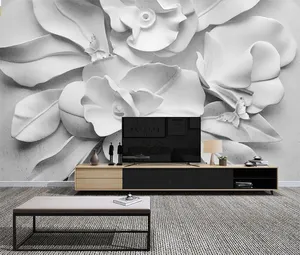 מודרני טפט ציורי קיר לבן בולט פרחוני 3d טפט