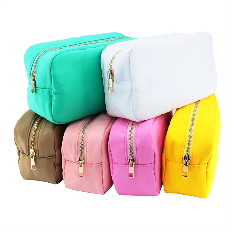 Large Nylon Varsity Letter Cosmetic Bag Bridesmaids Gifts Personalized Travel Bag Chenille Patch Summer Trip Beach makeup Bags