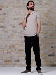 Men Black Straight Casual Chino Trousers Cotton Fabric <b>Elastic</b> <b>Waist</b> Zipper Detail - Product Image 6