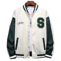 Blouson universitaire vintage personnalisé pour l'hiver, avec patch en chenille, broderie lettre S, style baseball streetwear unisexe, couleur contrastante sur le devant, coupe bomber