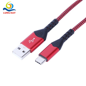 Lung Kay <b>Usb</b> <b>To</b> Type C Data <b>Cable</b> 3A Fast Charging Red Braided For Android And Apple Devices - Product Image 1