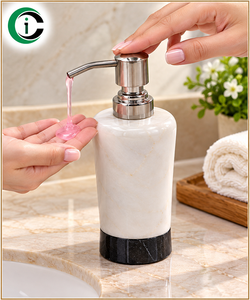Distributeur de savon en marbre naturel blanc et noir CCI pour salle de bain, distributeur en marbre de 7 pouces, accessoire de salle de bain en marbre - Product Image 1
