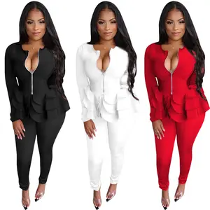New Winter Women's Set Tracksuit Full Sleeve Ruffles Blazers Pencil Pants Suit Two Piece Set Office Lady Outfits
