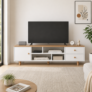 कैबिनेट, दराज और डिस्प्ले अलमारियों के साथ आधुनिक टीवी कंसोल टेबल - Product Image 6