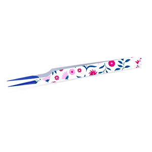Pinzas Quirúrgicas Ijrak con Diseño Floral y Puntas Azules Lisas, Acero Inoxidable Duradero de Precisión para Extensión de Pestañas - Product Image 1