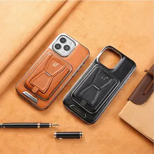 Apple 15pro Mobile Phone Protective Case Genuine Leather All-Inclusive Drop-Resistant Magnetic Strap Card Holder For Iphone